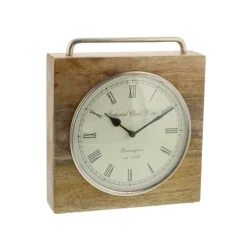 Mango Wood Square Handled Tabletop Clock-Kirkland's Home Discount