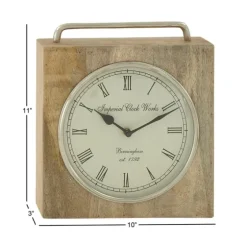 Mango Wood Square Handled Tabletop Clock-Kirkland's Home Discount