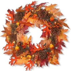 Maple Berry Pinecone Pre-Lit Harvest Wreath-Kirkland's Home Clearance