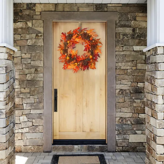 Maple Berry Pinecone Pre-Lit Harvest Wreath-Kirkland's Home Clearance