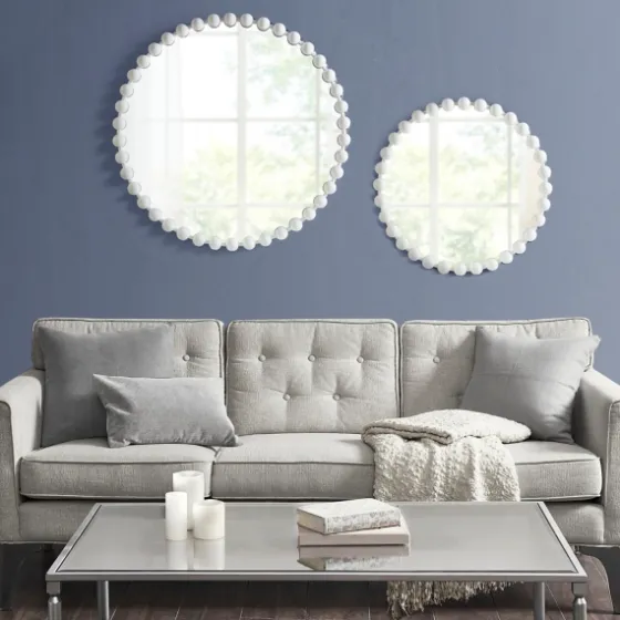 Marlowe White Beaded Round Wall Mirror, 36 In.-Kirkland's Home Flash Sale