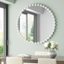 Marlowe White Beaded Round Wall Mirror, 36 In.-Kirkland's Home Flash Sale