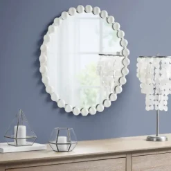 Marlowe White Beaded Round Wall Mirror, 27 In.-Kirkland's Home Flash Sale