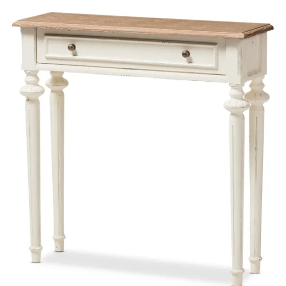 Marquetterie Whitewashed Oak Top Console Table-Kirkland's Home Best Sale