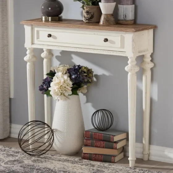 Marquetterie Whitewashed Oak Top Console Table-Kirkland's Home Best Sale