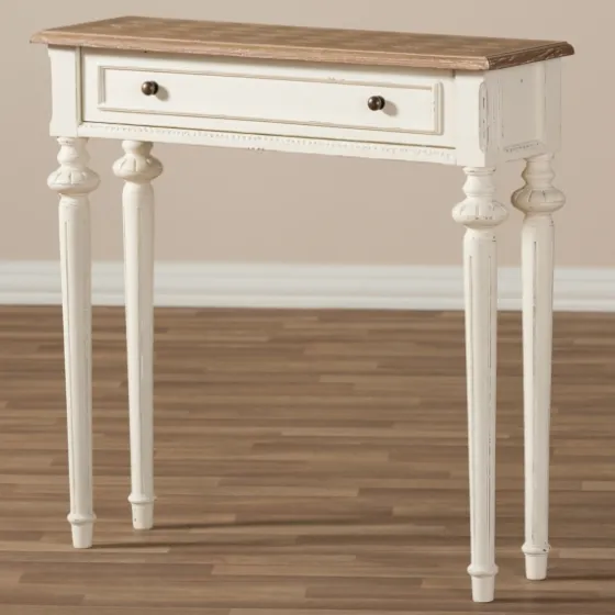 Marquetterie Whitewashed Oak Top Console Table-Kirkland's Home Best Sale