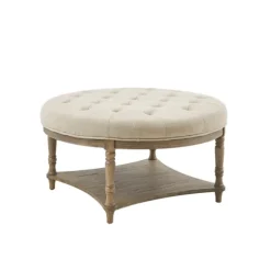 Martha Stewart Round Cream Ottoman With Shelf-Kirkland's Home Flash Sale