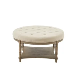 Martha Stewart Round Cream Ottoman With Shelf-Kirkland's Home Flash Sale