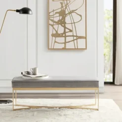 Martha Stewart Upholstered Gold Metal Base Bench-Kirkland's Home Outlet