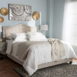 Mary Beige Button Tufted Kind Bed Frame-Kirkland's Home Outlet