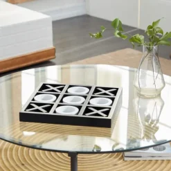 Matte Black And White Wooden Tic Tac Toe Board-Kirkland's Home Fashion