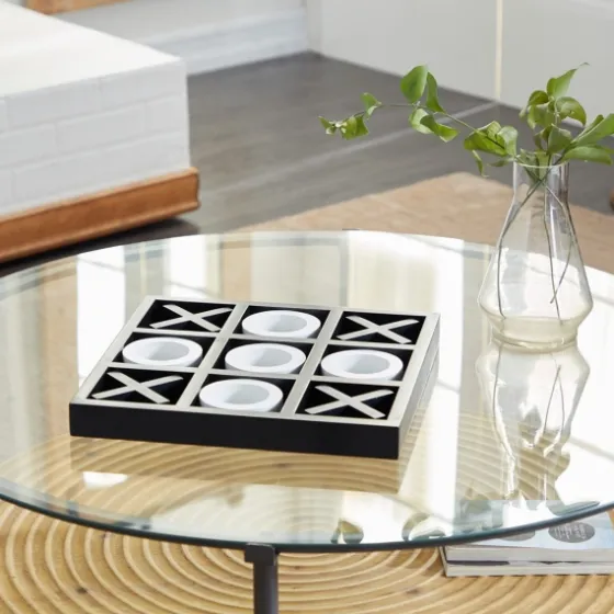 Matte Black And White Wooden Tic Tac Toe Board-Kirkland's Home Fashion