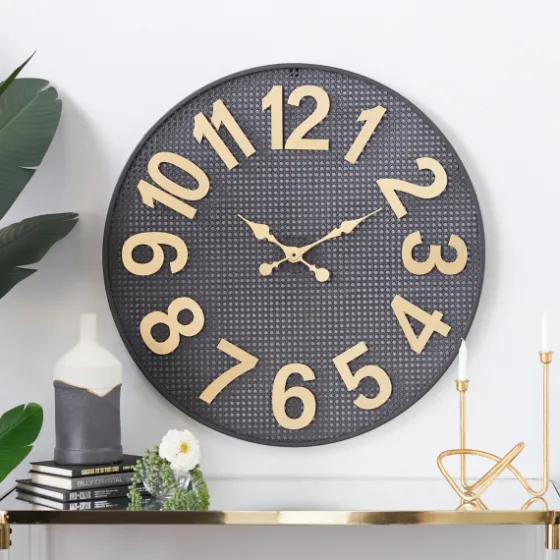 Matte Black Iron Wall Clock, 32 In.-Kirkland's Home Clearance