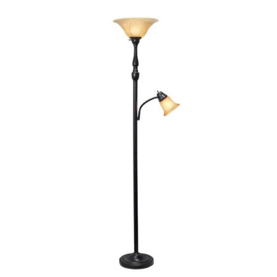 Matte Bronze And Amber Reading Arm Torchiere-Kirkland's Home Clearance