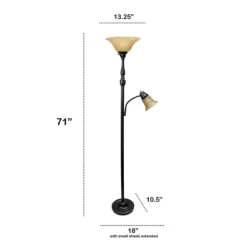 Matte Bronze And Amber Reading Arm Torchiere-Kirkland's Home Clearance