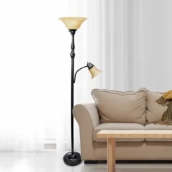 Matte Bronze And Amber Reading Arm Torchiere-Kirkland's Home Clearance