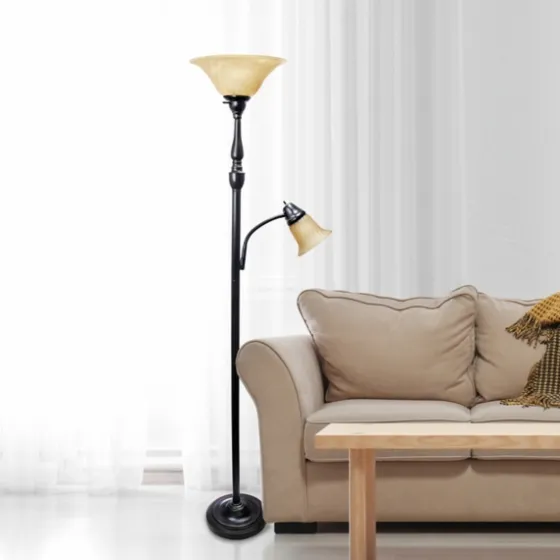 Matte Bronze And Amber Reading Arm Torchiere-Kirkland's Home Clearance