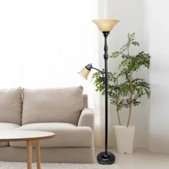 Matte Bronze And Amber Reading Arm Torchiere-Kirkland's Home Clearance