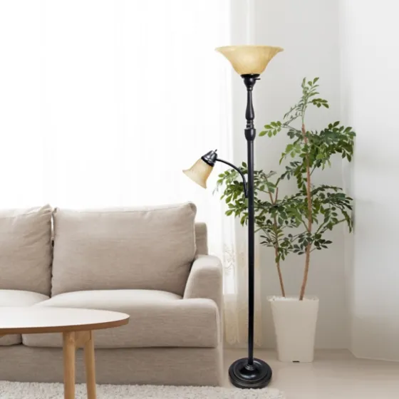 Matte Bronze And Amber Reading Arm Torchiere-Kirkland's Home Clearance