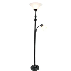 Matte Bronze And White Reading Arm Torchiere-Kirkland's Home Online