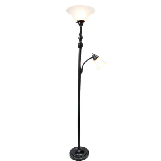 Matte Bronze And White Reading Arm Torchiere-Kirkland's Home Online