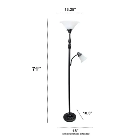 Matte Bronze And White Reading Arm Torchiere-Kirkland's Home Online