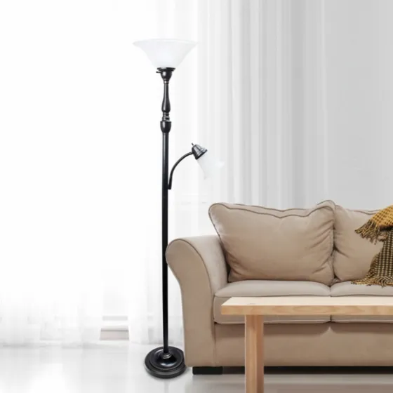 Matte Bronze And White Reading Arm Torchiere-Kirkland's Home Online