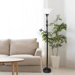 Matte Bronze And White Reading Arm Torchiere-Kirkland's Home Online
