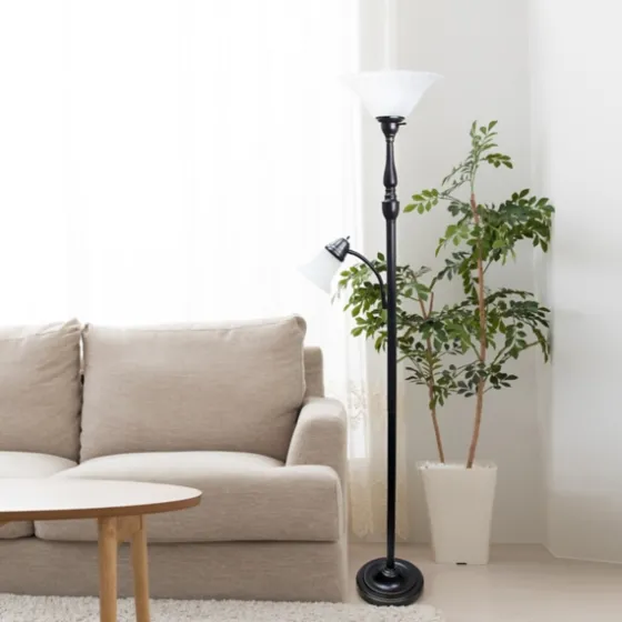 Matte Bronze And White Reading Arm Torchiere-Kirkland's Home Online