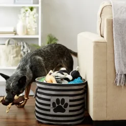 Medium Black Paw Patch Stripe Round Pet Basket-Kirkland's Home Best Sale