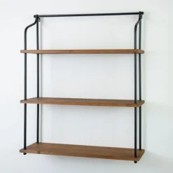 Metal And Natural Wood 3-Tier Wall Shelf-Kirkland's Home Discount