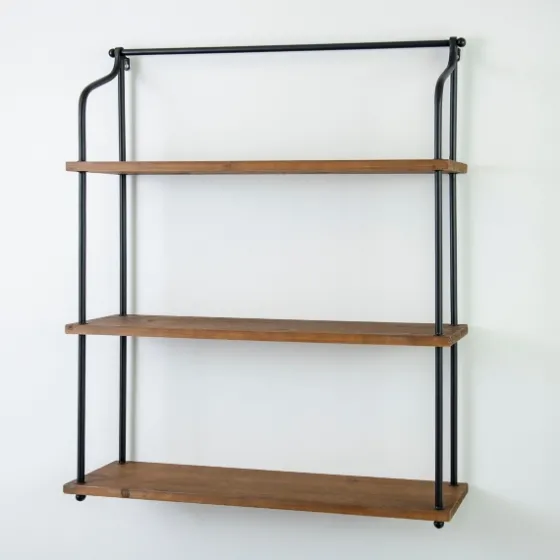 Metal And Natural Wood 3-Tier Wall Shelf-Kirkland's Home Discount