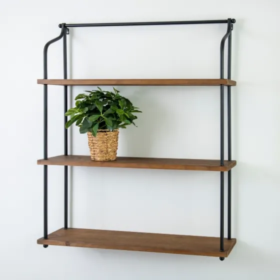 Metal And Natural Wood 3-Tier Wall Shelf-Kirkland's Home Discount