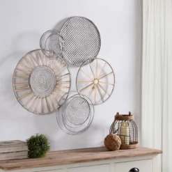 Metal And Rattan Cord Discs Wall Sculpture-Kirkland's Home Outlet