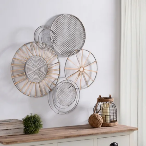 Metal And Rattan Cord Discs Wall Sculpture-Kirkland's Home Outlet