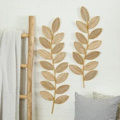 Metal And Reed Leaf Wall Plaques, Set Of 2-Kirkland's Home Shop