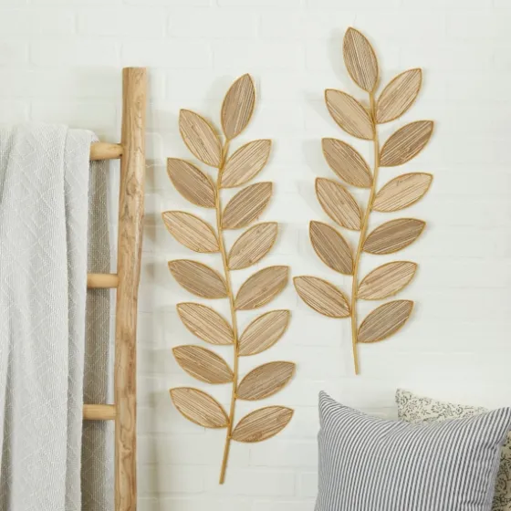Metal And Reed Leaf Wall Plaques, Set Of 2-Kirkland's Home Shop