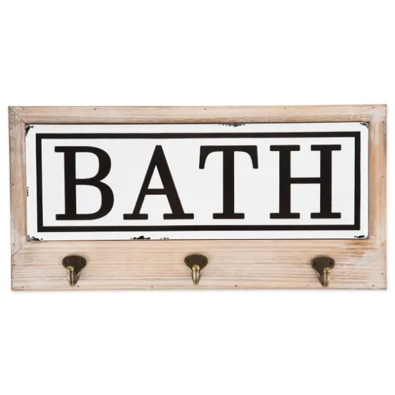 Metal And Wood Bath Sign With Hooks-Kirkland's Home Discount