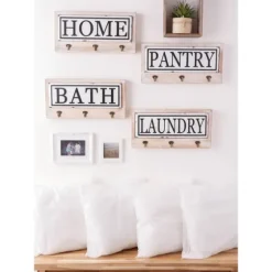 Metal And Wood Bath Sign With Hooks-Kirkland's Home Discount