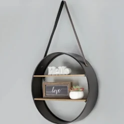 Metal Circle Wall Shelf With Leather Strap-Kirkland's Home Flash Sale
