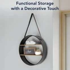 Metal Circle Wall Shelf With Leather Strap-Kirkland's Home Flash Sale