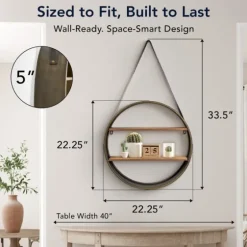 Metal Circle Wall Shelf With Leather Strap-Kirkland's Home Flash Sale