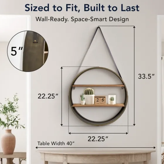 Metal Circle Wall Shelf With Leather Strap-Kirkland's Home Flash Sale