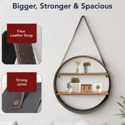 Metal Circle Wall Shelf With Leather Strap-Kirkland's Home Flash Sale