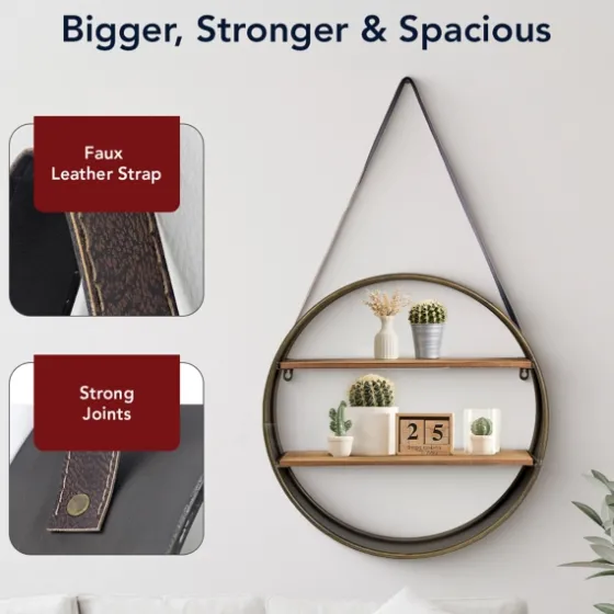 Metal Circle Wall Shelf With Leather Strap-Kirkland's Home Flash Sale