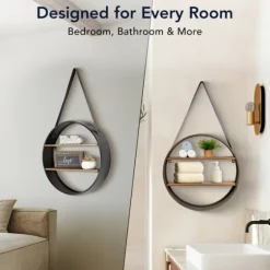 Metal Circle Wall Shelf With Leather Strap-Kirkland's Home Flash Sale