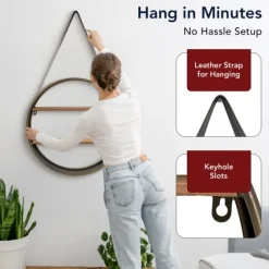 Metal Circle Wall Shelf With Leather Strap-Kirkland's Home Flash Sale
