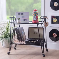 Metal Mirrored Shelves Bar Cart-Kirkland's Home Shop