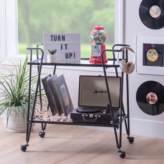 Metal Mirrored Shelves Bar Cart-Kirkland's Home Shop