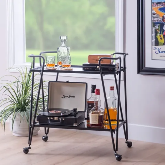 Metal Mirrored Shelves Bar Cart-Kirkland's Home Shop